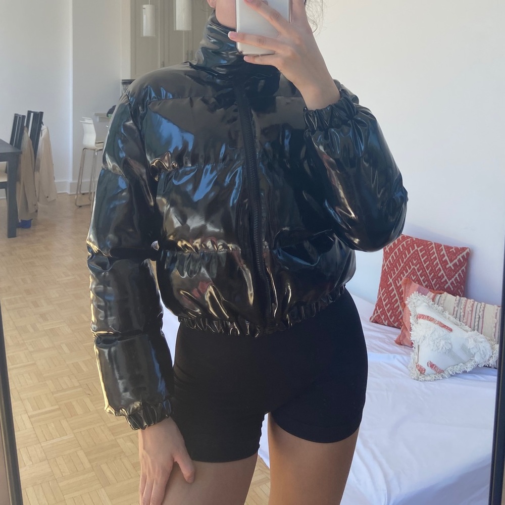 Black vinyl puffer jacket